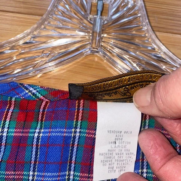 Eddie Bauer Womens L Ruffle Neck 3/4 length Nightgown Red Blue PLAID 90s USA - Picture 4 of 14